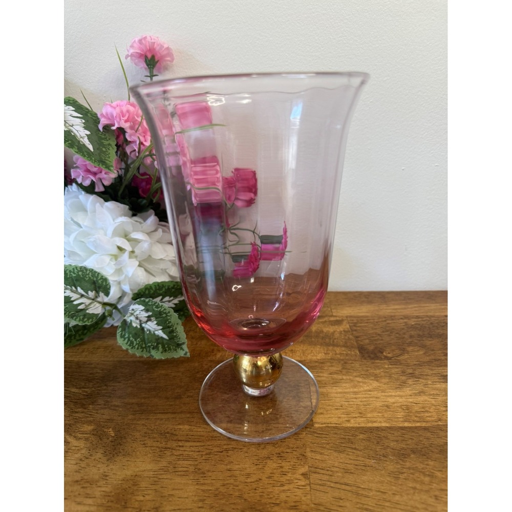 Vintage‎ Cranberry Glass Trumpet Vase Gold Ball Base MCM Decorative Red Glass
